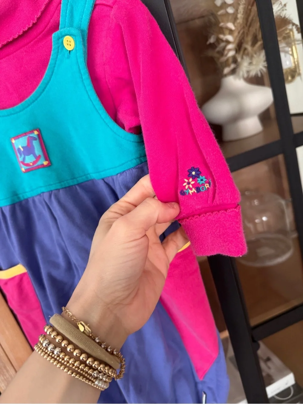 Vintage 90s Gymboree overalls set turtleneck sweater colorblock embroidered